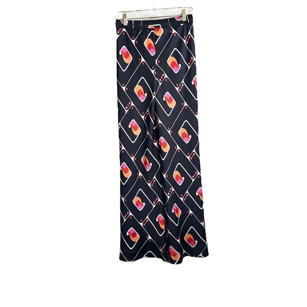 Zara Geometric Printed Pants Women's XS‎ Blue Orange Elastic Waistband